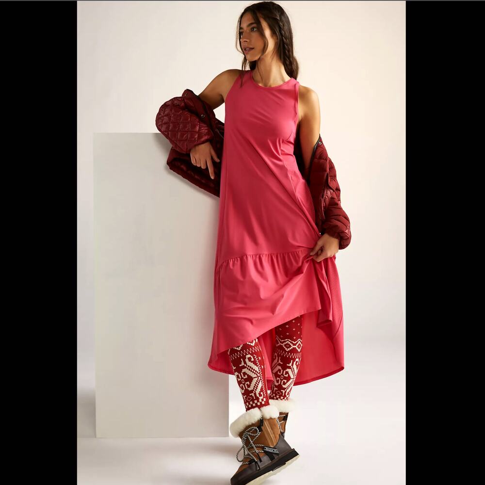 Sweaty Betty Explorer Berry Pink Midi Dress - New Small